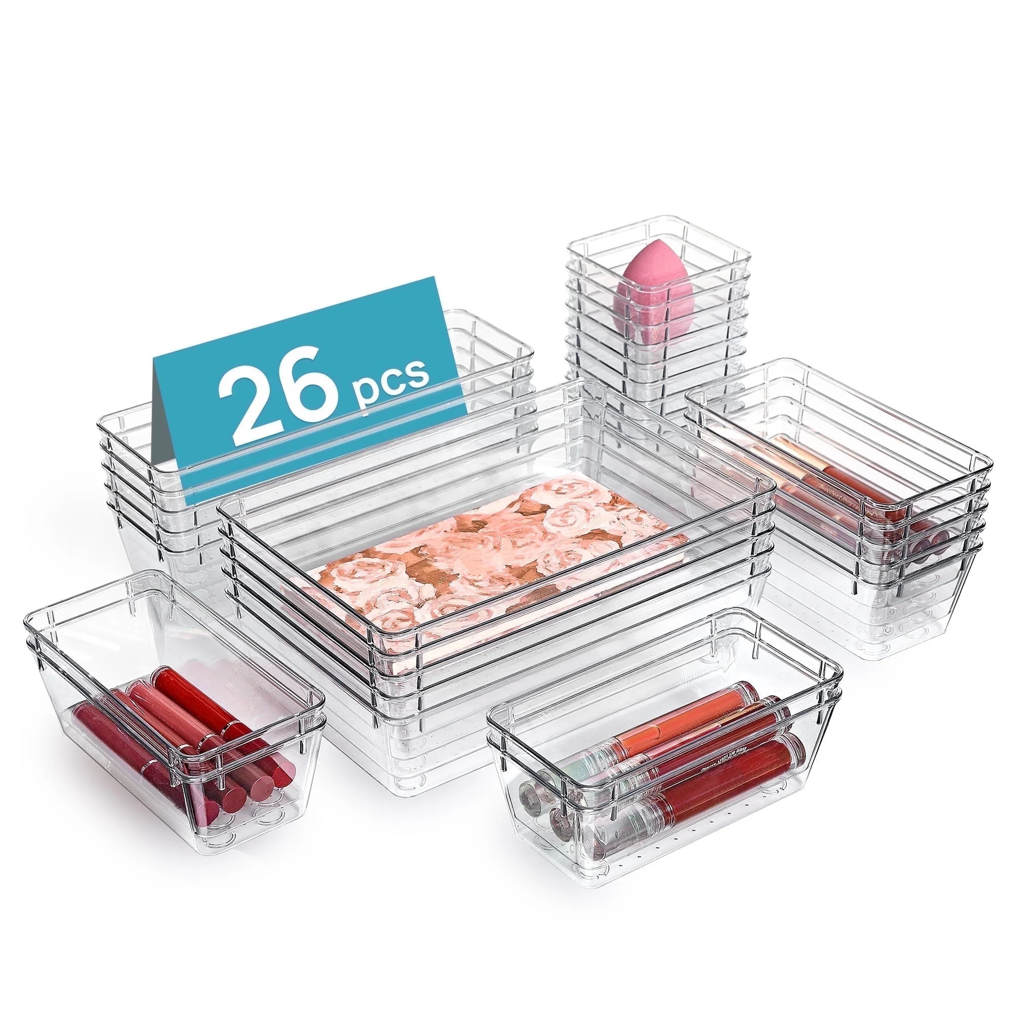 Sindcom 26 PCS Clear Plastic Stackable Organizer Bins，Makeup Drawer Organizers and Vanity Organ... | Walmart (US)
