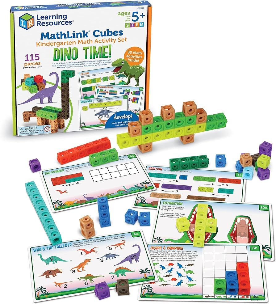 Learning Resources MathLink Cubes Kindergarten Math Activity Set: Dino Time! 115 Pieces, Ages 5+ ... | Amazon (US)