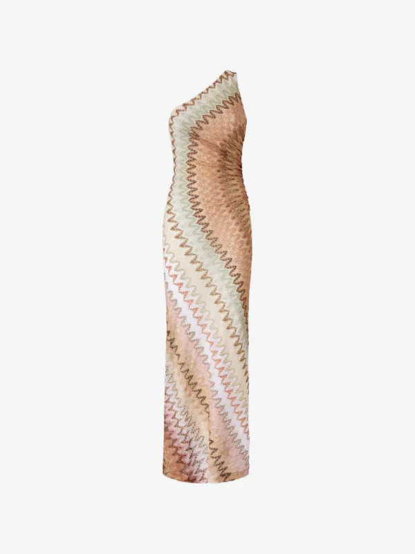 one-shoulder zigzag-knit maxi dress | Farfetch Global