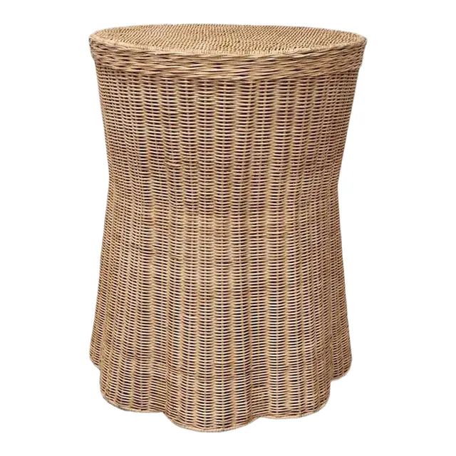 Scalloped Wicker Stool Table | Chairish