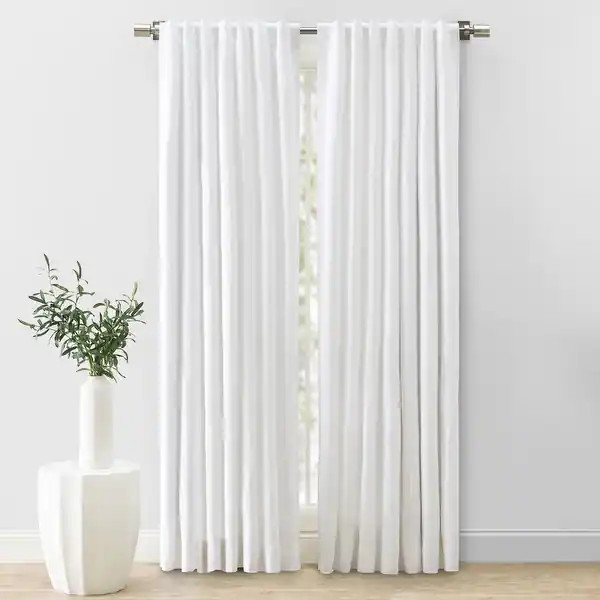 Herringbone Premium 100% Cotton Lined Rod Pocket W Back Tabs Single Curtain Panel | Bed Bath & Beyond