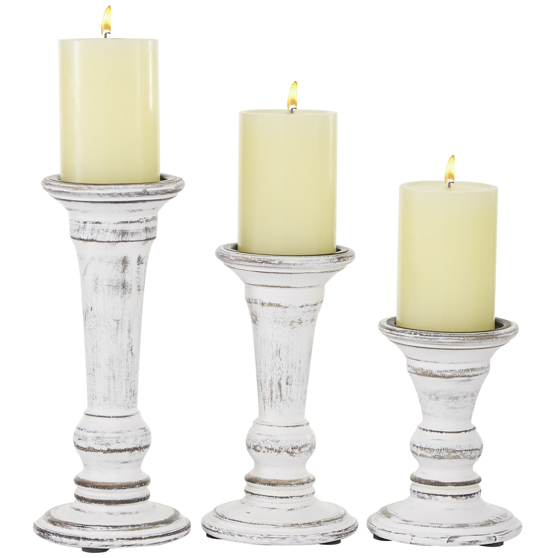 DecMode 3 Candle White Wood Candle Holder, Set of 3 | Walmart (US)
