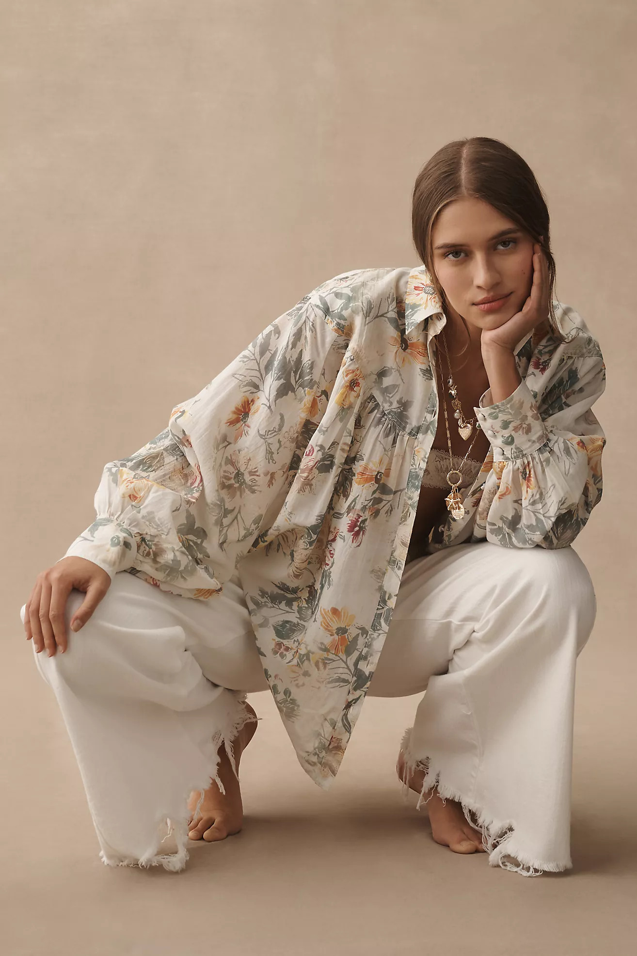 The Adi Mid-Rise Frayed Relaxed Flare Jeans by Pilcro | Anthropologie (US)