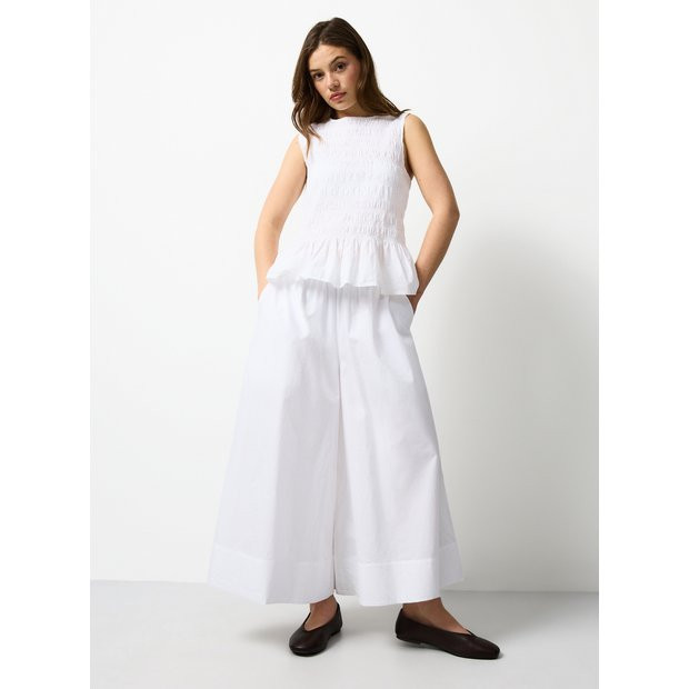 White Wide Leg Poplin Palazzo Trousers 14 | Tu Clothing