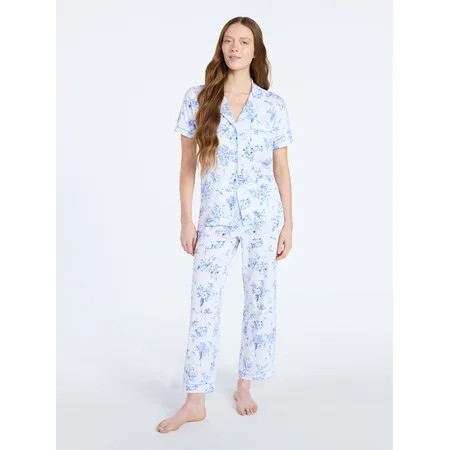 Joyspun Women's Dreamy Soft Collection Notch Collar Top and Capri Pants Pajama Set, 2-Piece, Sizes XS-3X | Walmart (US)