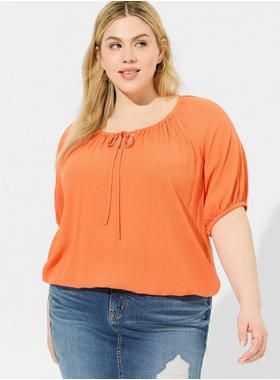 Washable Crinkle Gauze Blouson Short Sleeve Crop Top | Torrid (US & Canada)