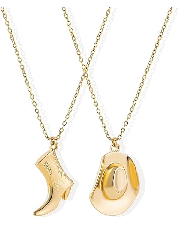 MIFYNN Cowboy Boot Necklace for Women Cowgirl Boot Hat Necklaces 14K Gold Layered Hat Boot Pendan... | Amazon (US)