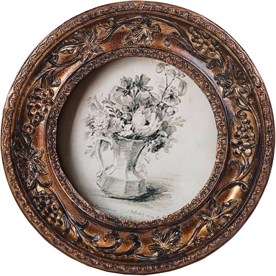 SIKOO Small Vintage 3×3 Round Picture Frame Antique Ornate Mini Photo Frame Vintage Wall Decor, ... | Amazon (US)
