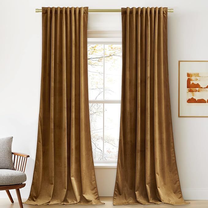 StangH Velvet Curtains 84 inches - Gold Brown Blackout Thermal Insulated Window Drapes for Living... | Amazon (US)