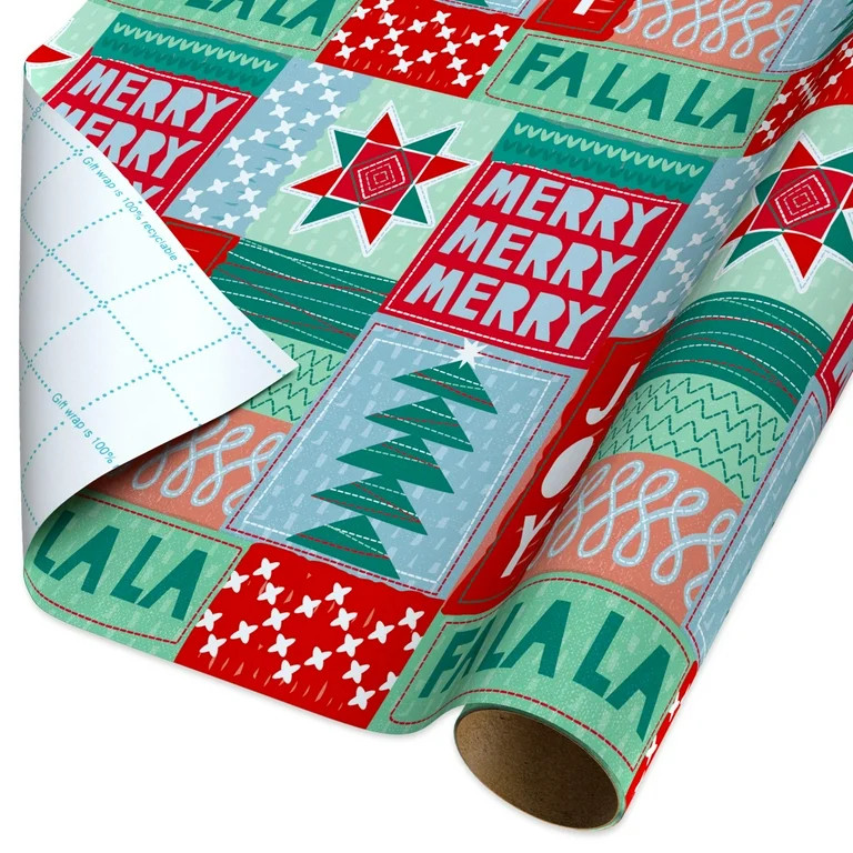 American Greetings 30 in. Christmas Wrapping Paper with Cutlines, Festive Patchwork, Red, Green, ... | Walmart (US)
