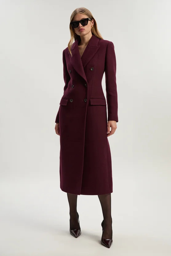 Wool Double Breasted Tailored Midi Coat | Karen Millen UK + IE + DE + NL