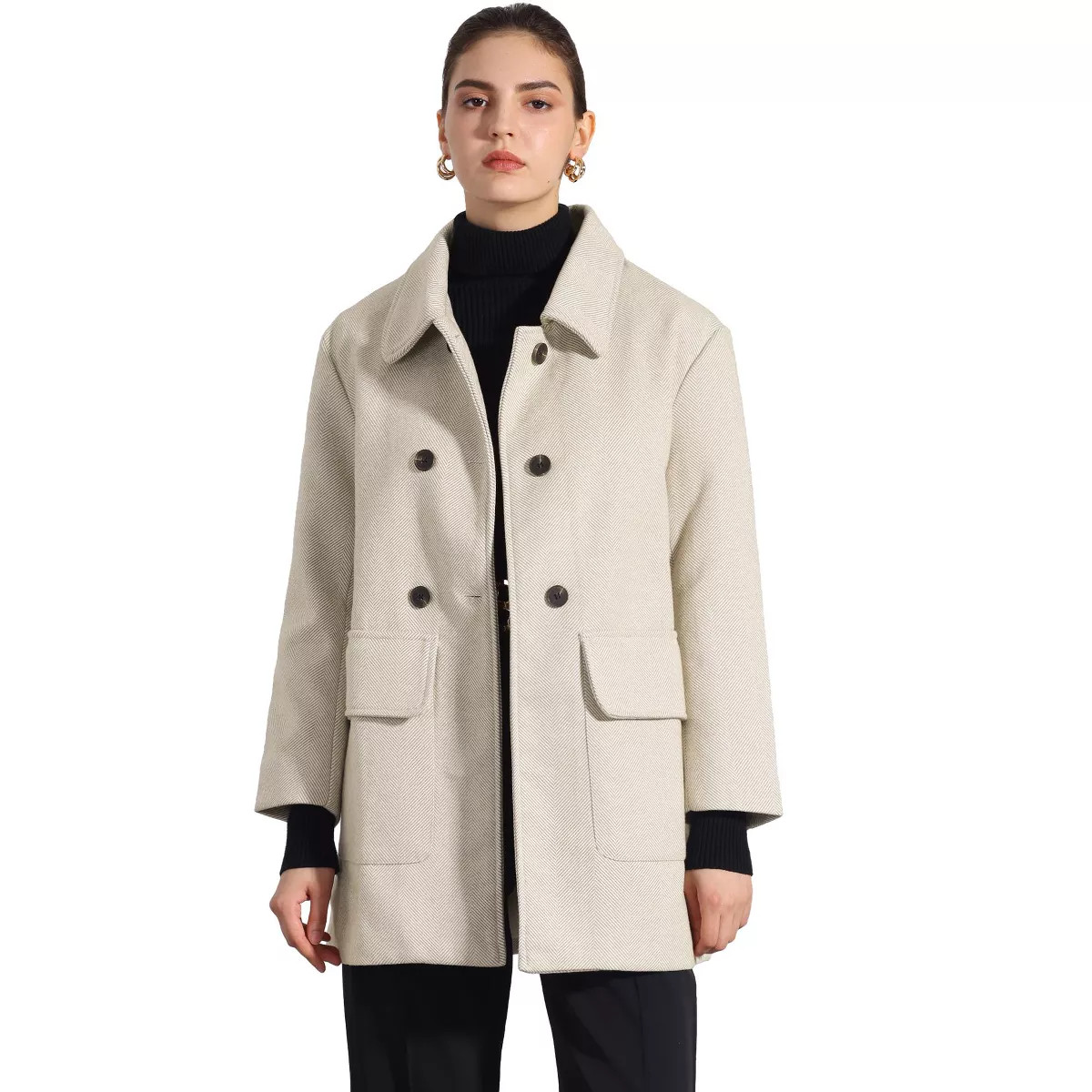 Allegra K Women's Peter Pan Collar Long Sleeve Double Breasted Classic Winter Outwear | Target