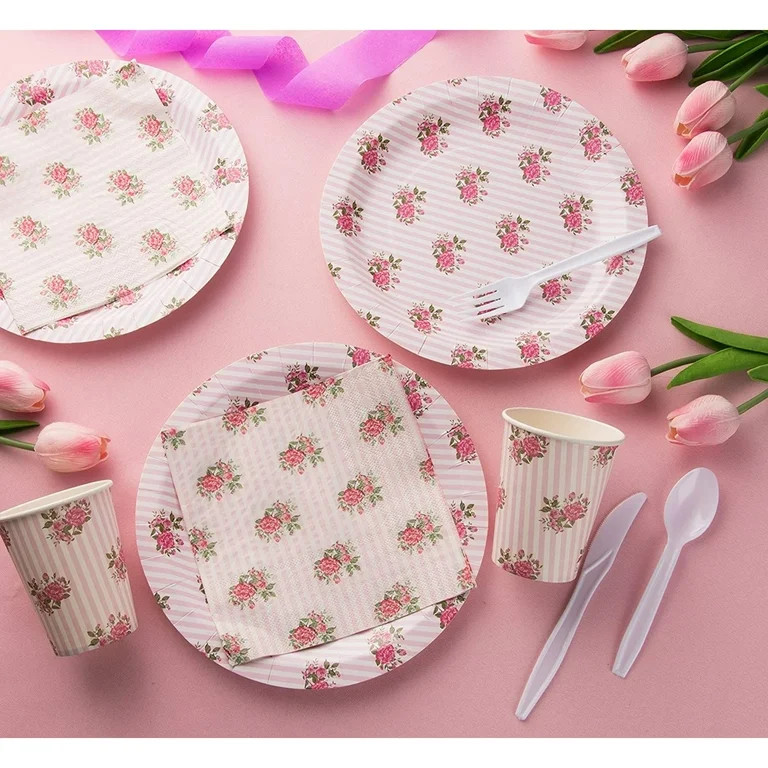 Floral Paper Napkins, Vintage Pink Roses Party Napkins (6.5 Inches, 100 Pack) | Walmart (US)
