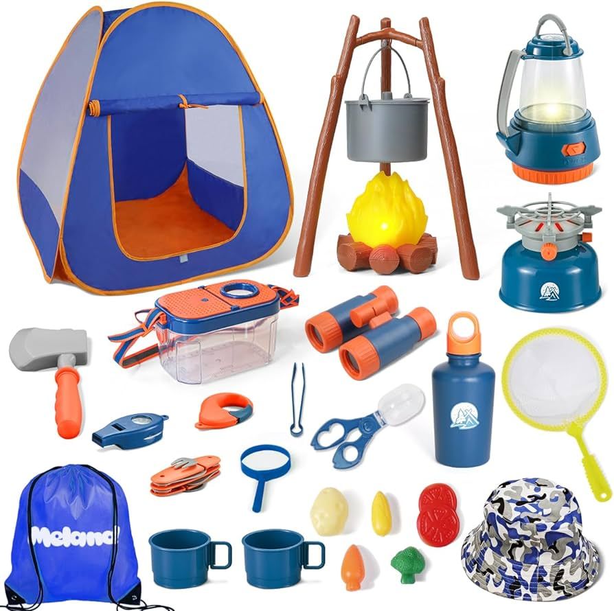 Meland Kids Camping Set with Tent 42pcs - Camping Gear Toy with Pretend Play Tent Outdoor Toy for... | Amazon (US)