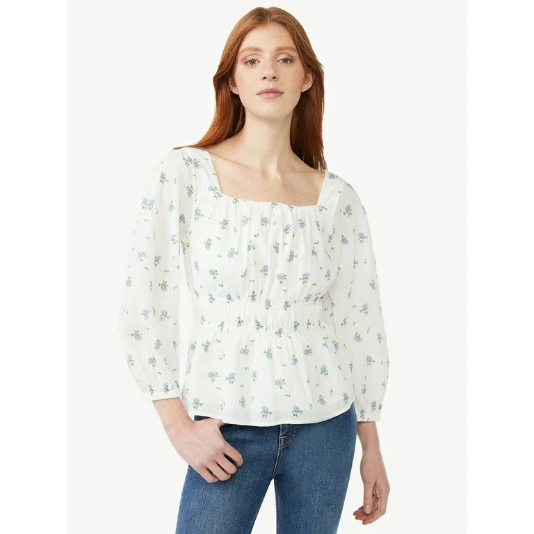 Free Assembly Women's Square Neck Top with Blouson Sleeves | Walmart (US)