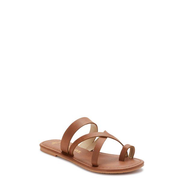 Melrose Ave Vegan Leather Toe Loop Strappy Flat Sandal (Women's) | Walmart (US)