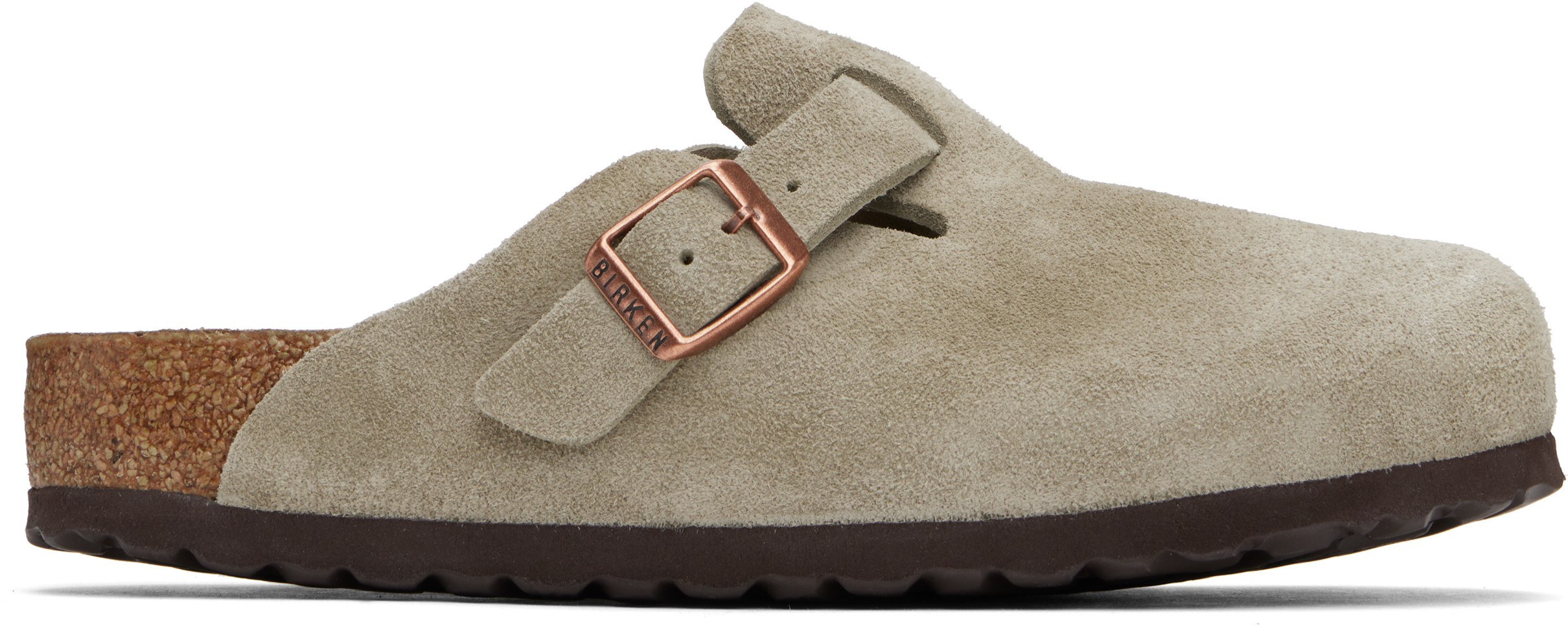 Birkenstock Taupe Regular Boston Soft Footbed Slip-on Loafers | SSENSE