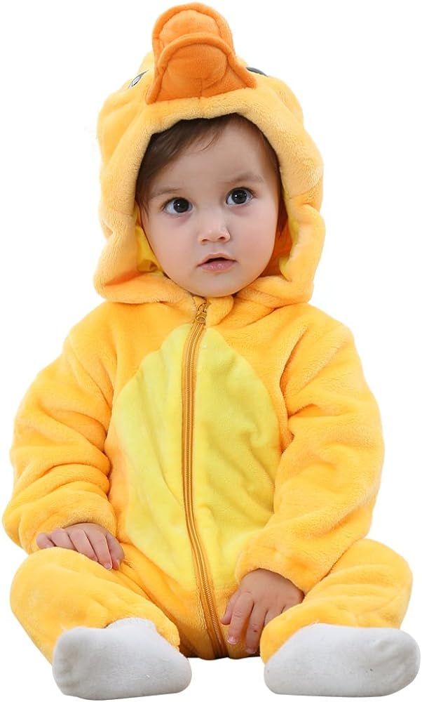 MICHLEY Unisex Baby Animal Costume Winter Autumn Flannel Hooded Romper Cosplay Jumpsuit | Amazon (US)