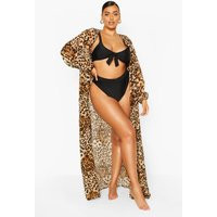 Womens Plus Leopard Print Beach Kimono - Brown - 16 | boohoo (US & Canada)