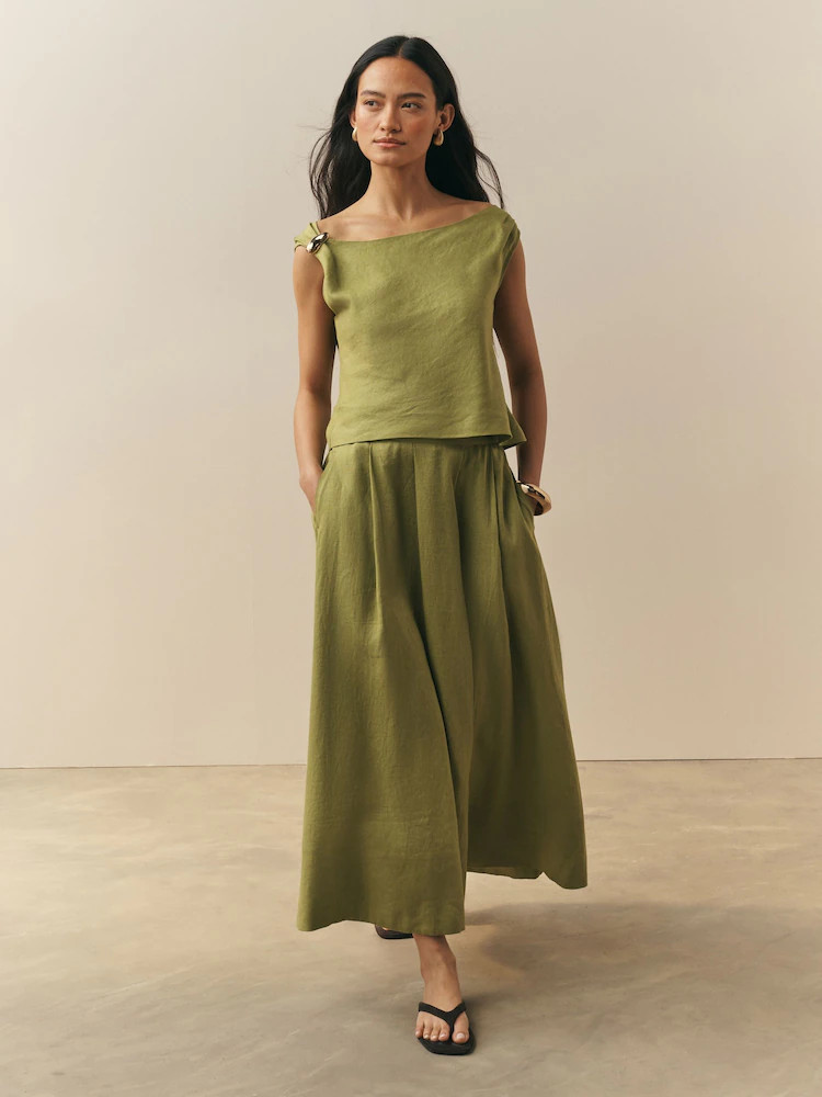 Nothing Ordinary Green Premium Pleat Midi Skirt | Next EU
