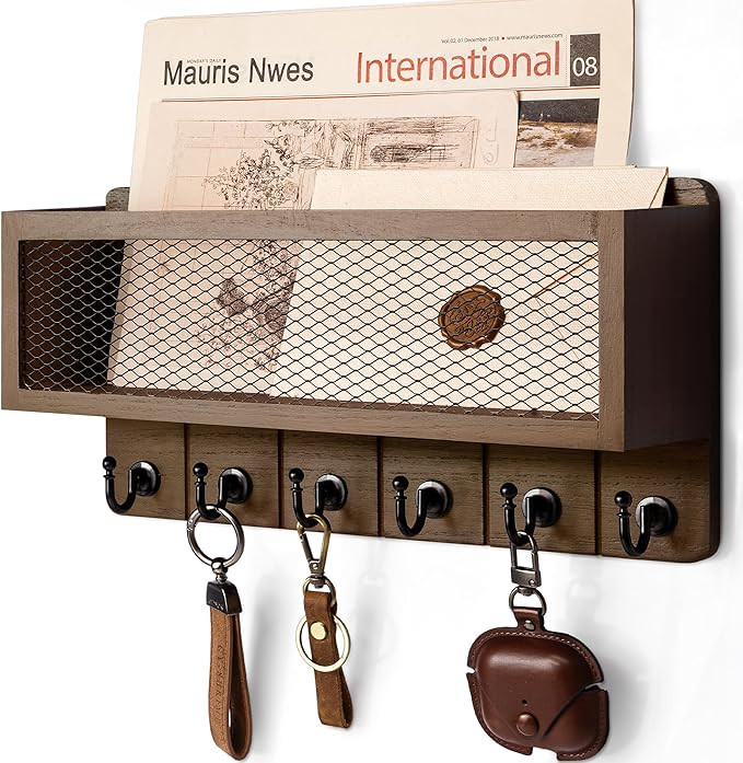 Rebee Vision Farmhouse Key Holder for Wall with Mail Storage Basket : Decorative Wall Mount Organ... | Amazon (US)