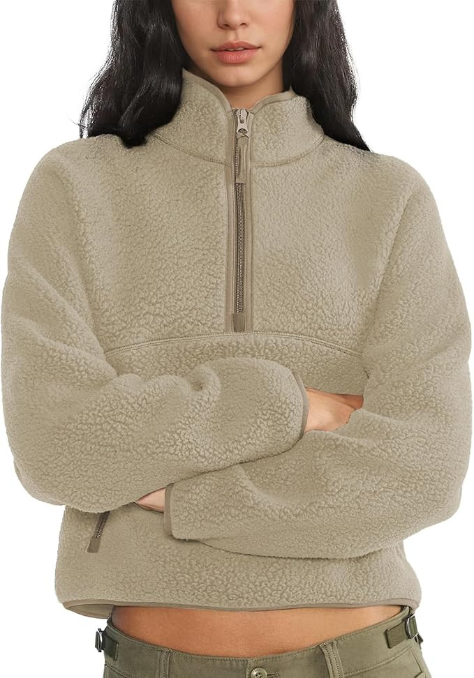 Fleece Sweatshirts for Women Cropped Long Sleeve Half Zip Pullover Sherpa Jacket Warm Fuzzy Coats... | Amazon (US)