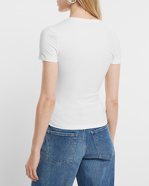 Essential Fitted Ribbed Crew Neck Tee | Express