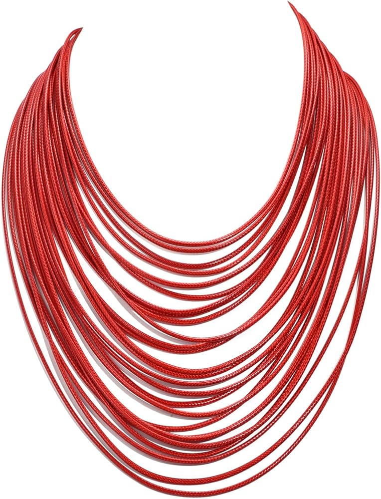 Women Multi Layer Chunky Bib Necklace Magnetic Clasp Wax Line Choker Statement Jewelry | Amazon (US)