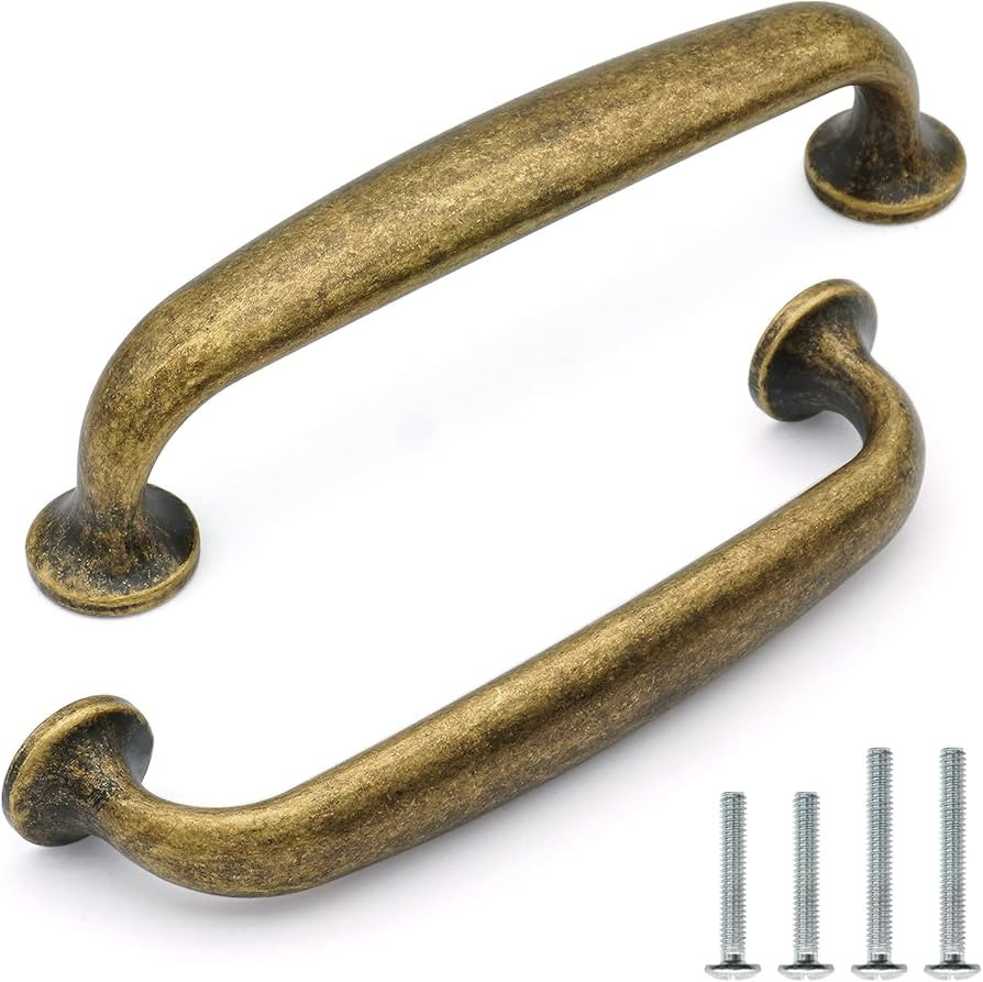 10 Pack Antique Brass Cabinet Pulls 3-3/4 Inch(96mm) Hole Center Retro Brass Drawer Handles Vinta... | Amazon (US)
