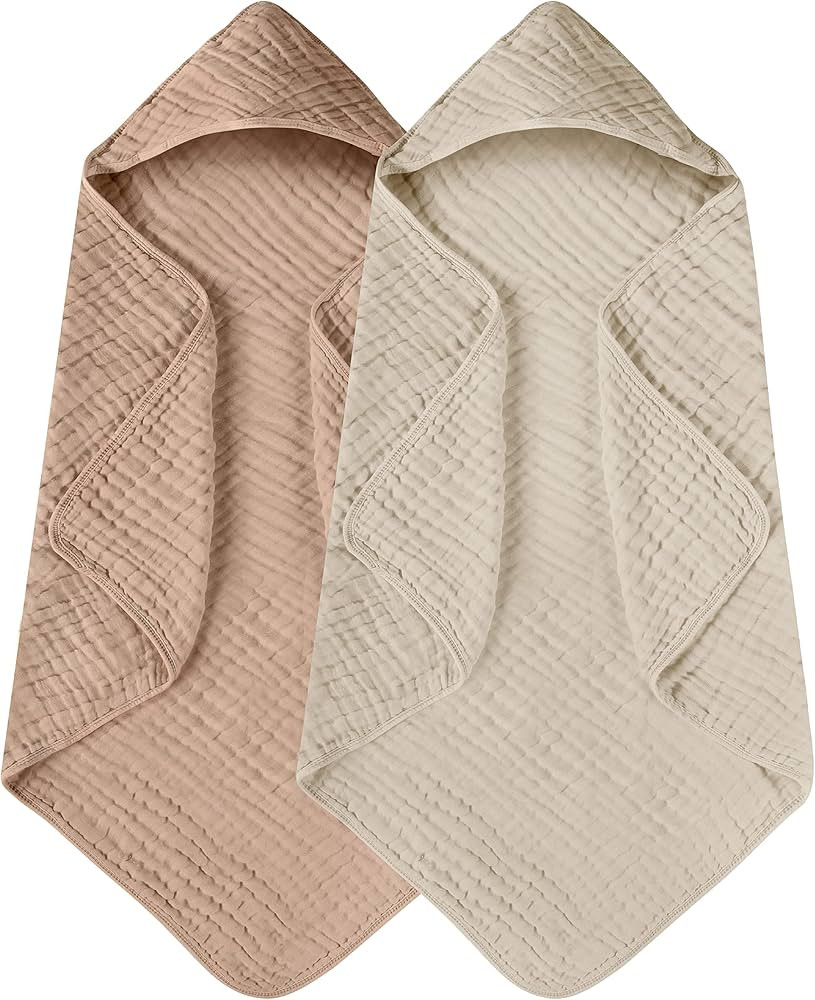 Yoofoss Hooded Baby Towels for Newborn 2 Pack 100% Muslin Cotton Baby Bath Towel with Hood for Ba... | Amazon (US)
