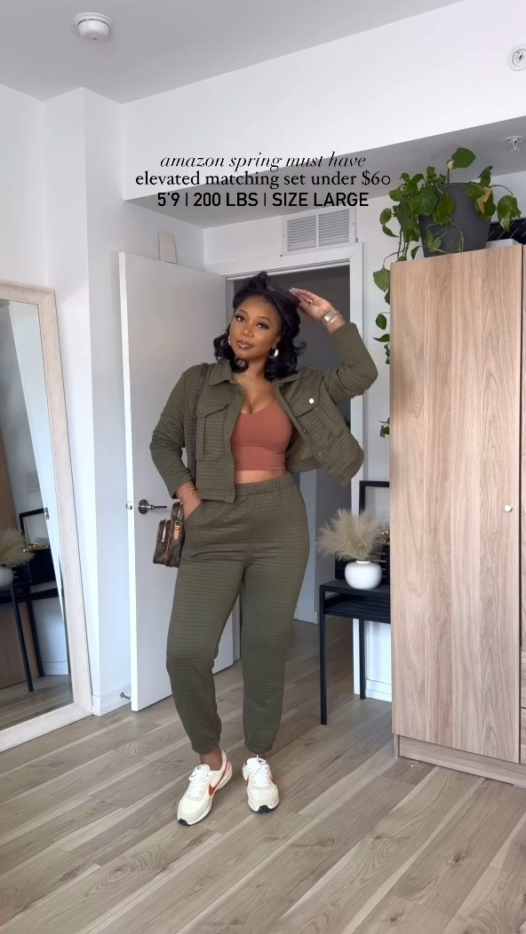 Perfect elevated casual matching set!! This set is sooo comparable and the pattern and texture makes it look more expensive. Definitely a perfect travel outfit, brunch, with friends, shopping trip, running errands, every day outfits I am 5’9 | 200 lbs | wearing a large and it’s A LITTLE large on my waist but very comfy!

#LTKstyletip #LTKfindsunder100 #LTKmidsize