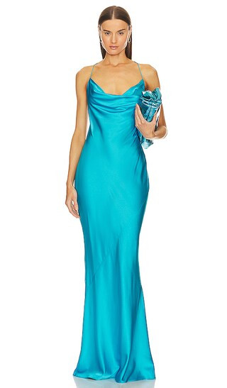 Massimo Silk Gown in Turquoise | Revolve Clothing (Global)