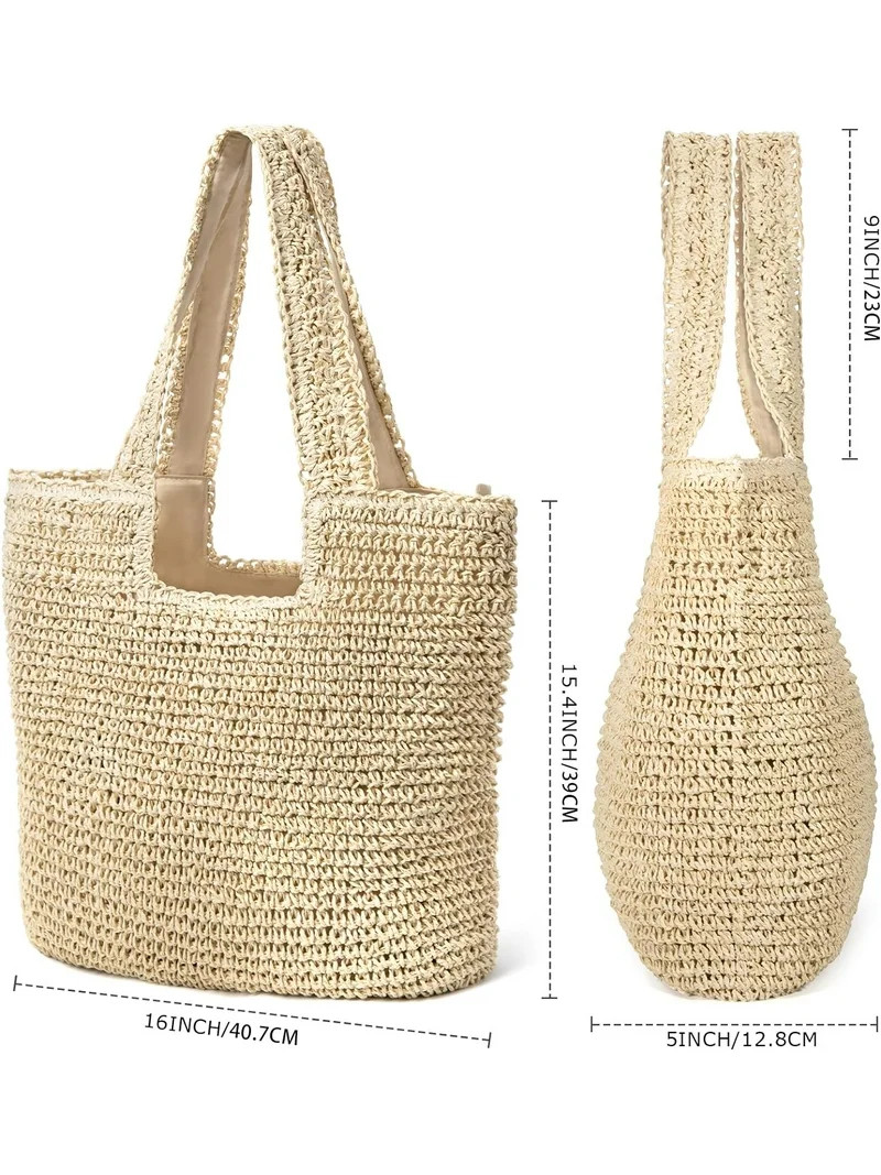 Gocvo Straw Beach Bag for Women Summer Woven Beach Tote Bag Shoulder Handbags Boho Bag | Walmart (US)