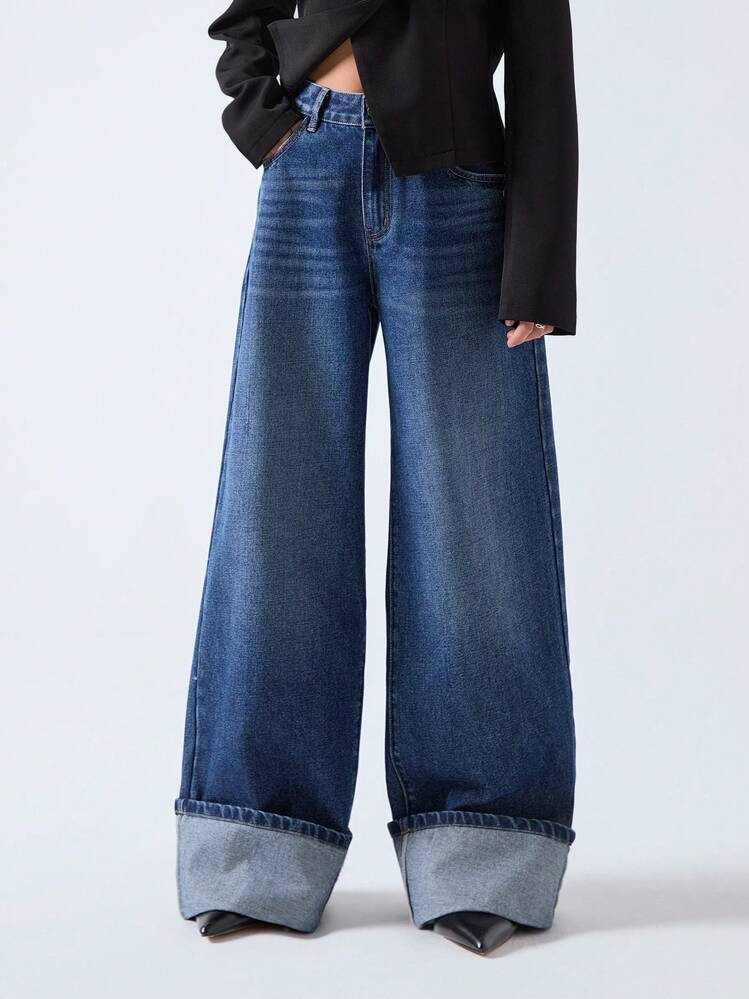 Minimalana Women's Loose Pocket Wide-Leg Jeans, Casual Everyday Wear | SHEIN