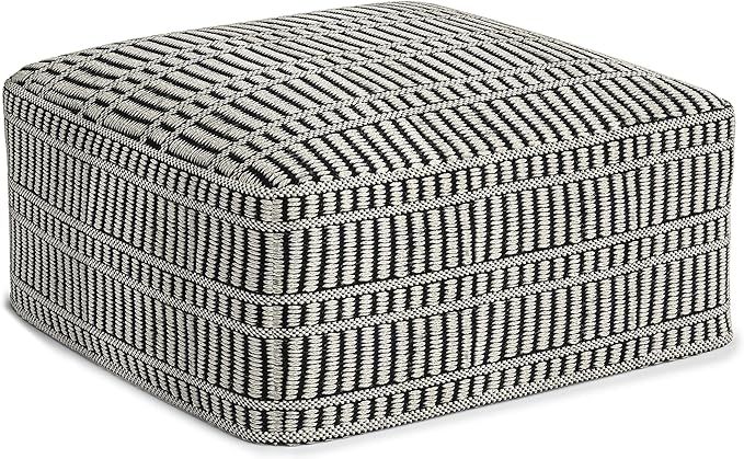 SIMPLIHOME Safford 20 Inch Boho Square Woven Outdoor/ Indoor Pouf in Black and White Recycled PET... | Amazon (US)