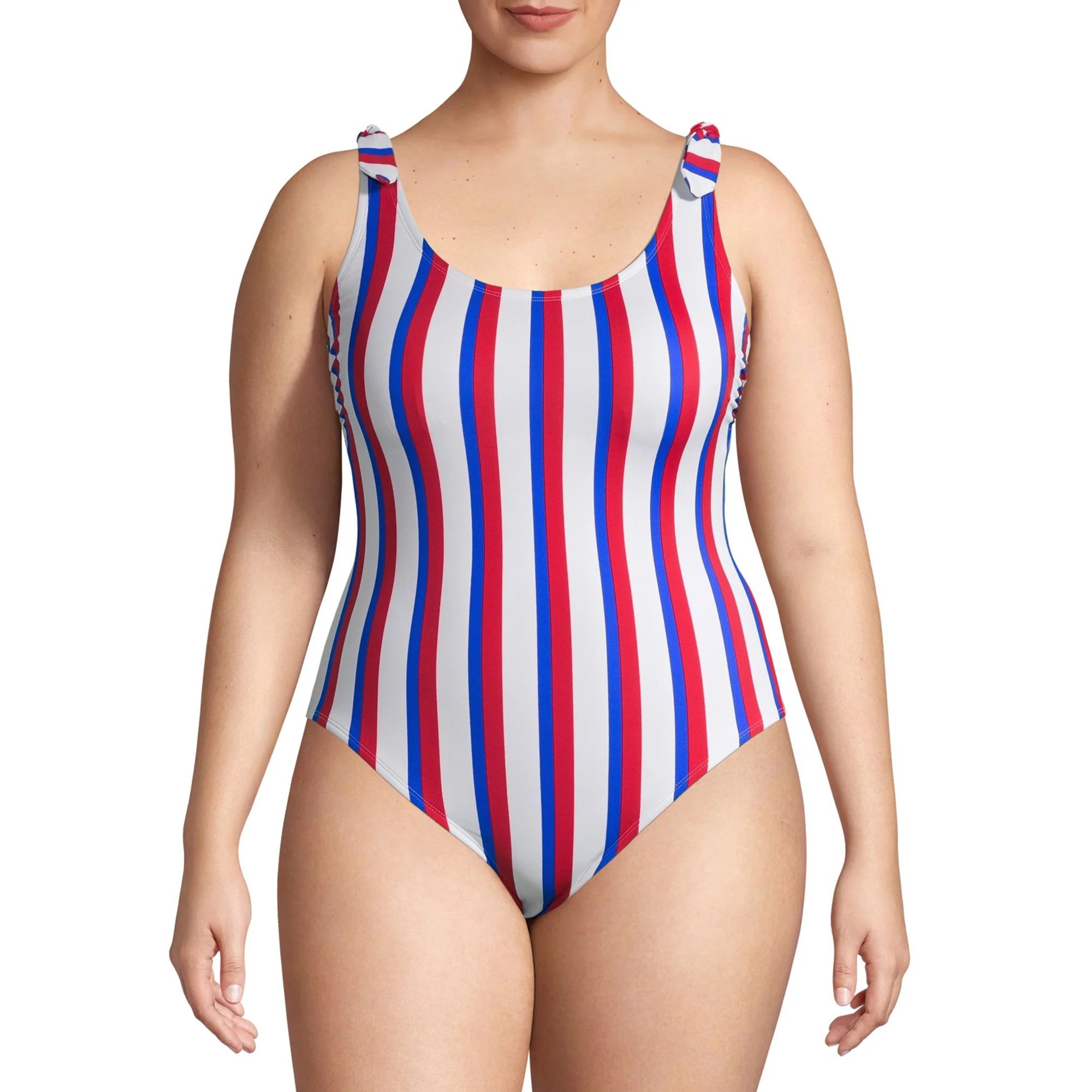 No Boundaries Juniors' Plus Size Americana Stripe One Piece Swimsuit | Walmart (US)