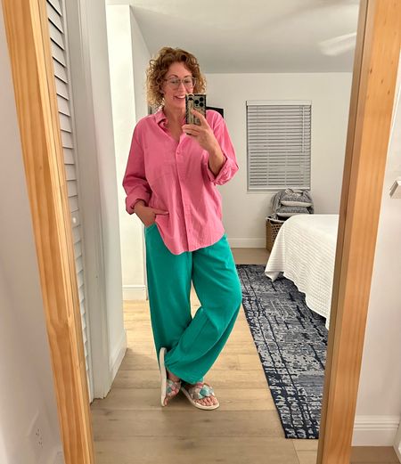 My explant outfit, but these green sweatpants are so fun!!  They have a bungee at the ankle to make them a jogger 👌🏼 

#LTKstyletip #LTKover40 #LTKfindsunder50