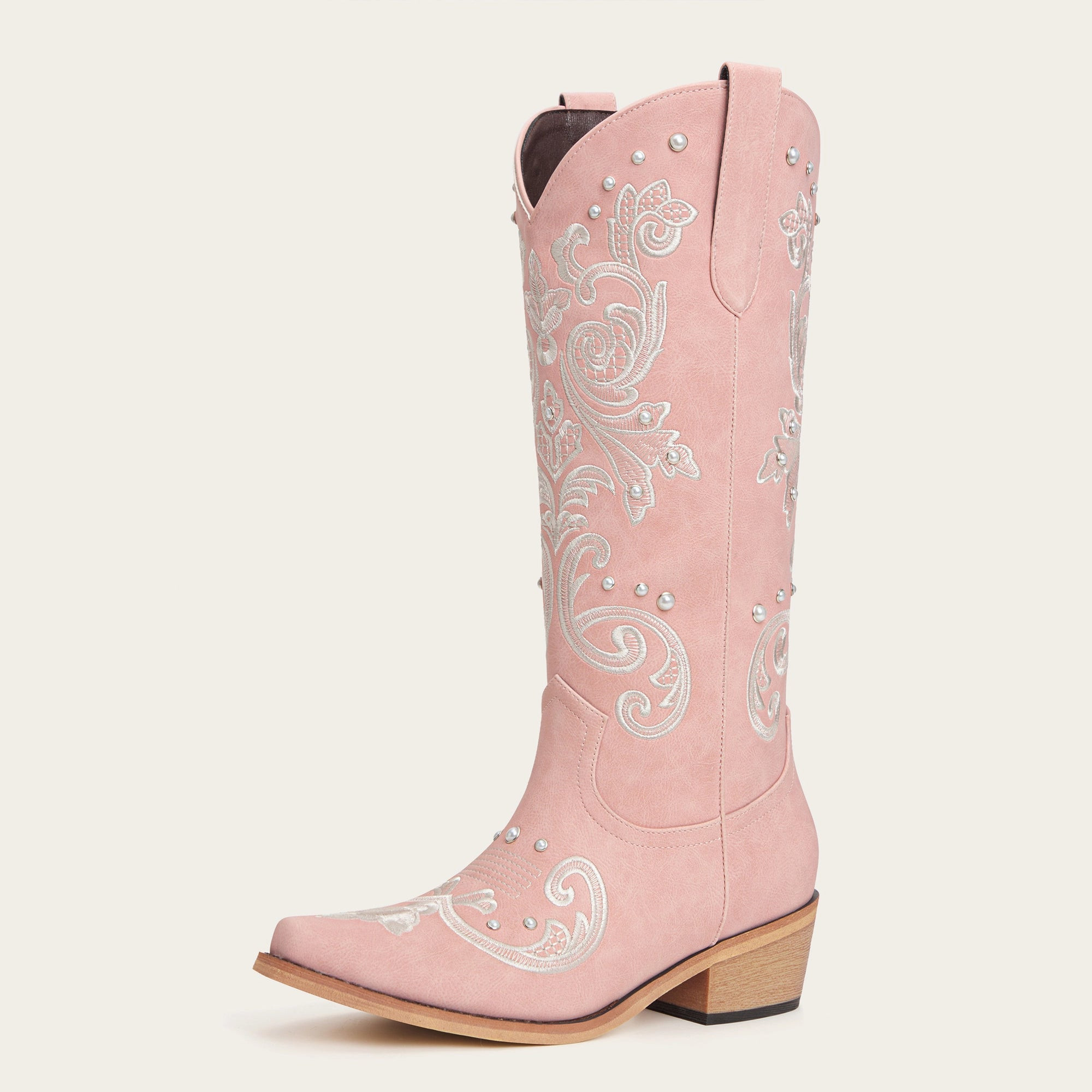 The Missie – Rose Pink Embroidered Cowgirl Boots with Pearls and Elegant Western Flair - US 7.5 | REDTOP