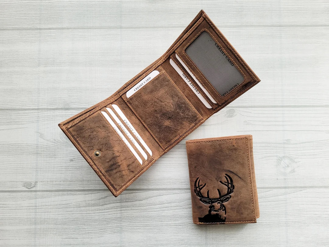 Personalized Deer Trifold Leather Wallet for Men Hunting Gift for Men Deer Hunter Anniversary Pre... | Etsy (US)