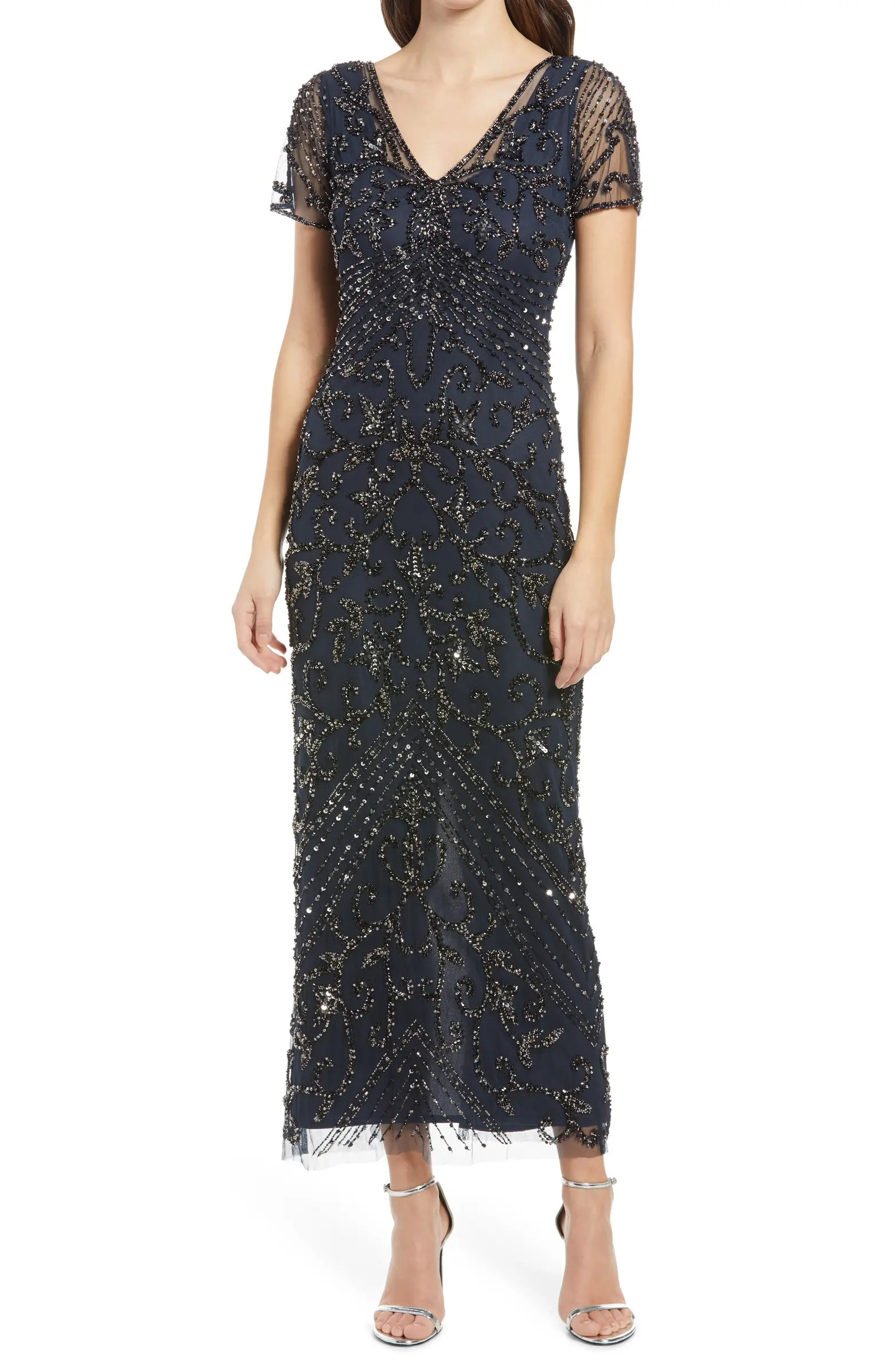 Beaded Mesh Column Gown | Nordstrom