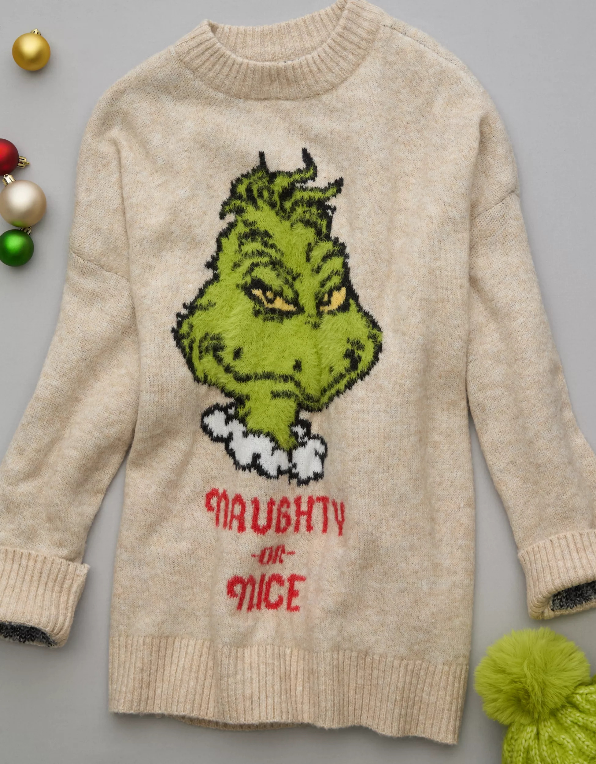 AE Whoa So Soft Oversized Grinch Holiday Sweater | American Eagle Outfitters (US & CA)