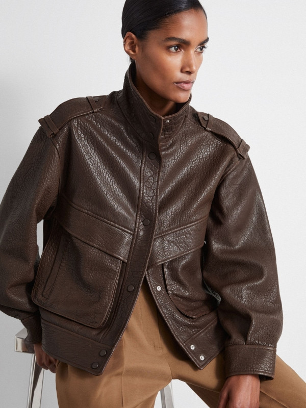 Atelier Grained Leather Jacket in Chocolate | Reiss UK