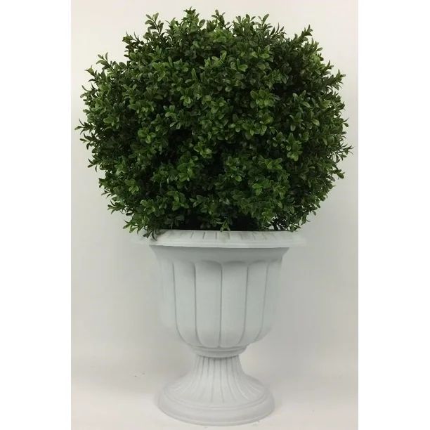 Outdoor Artificial UV Rated 30 in Ball Boxwood Topiary Tree with Md Sandstone Urn | Walmart (US)