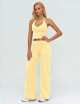 ABOCIW Womens Workout Sets 2 Piece Spaghetti Straps Crop Top Straight Leg Yoga Pants Yoga Pilates... | Amazon (US)
