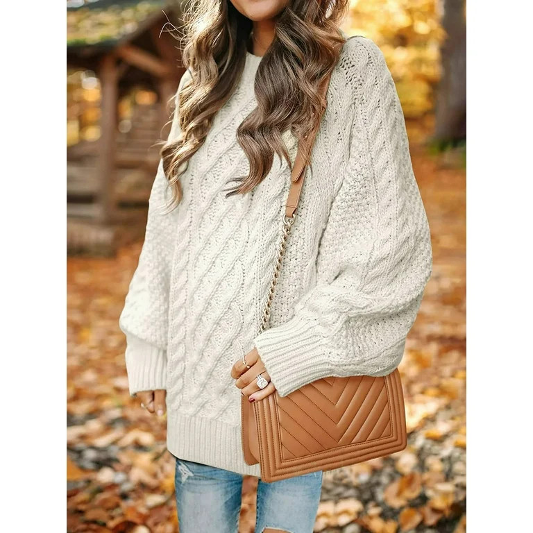 MOSHU Oversized Sweaters for Women Cable Knit Chunky Pullover Sweater | Walmart (US)