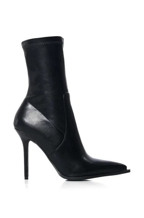 AZALEA WANG KATHERINE PU STILETTO BOOTIE WITH 4 WAY STRETCH IN BLACK | AKIRA