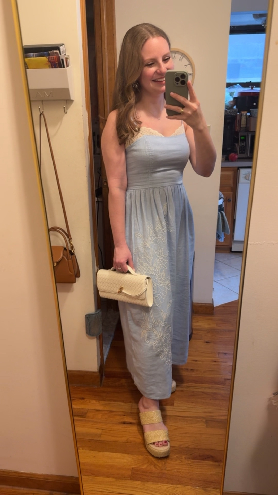 Stunning spring dress! Lace trim, embroidered skirt, pockets and a light linen-blend fabric 🩵 

Wearing my true XS

Easter dress, baby shower dress, spring occasion dresss

#LTKootd #LTKspring #LTKspringtrends