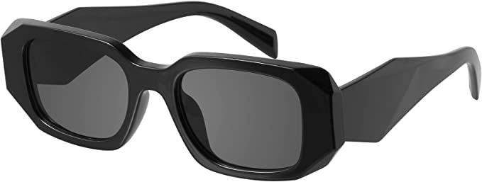 Amazon.com: mosanana Trendy Rectangle Sunglasses for Women Men Black Vintage Retro Fashion Cool 9... | Amazon (US)