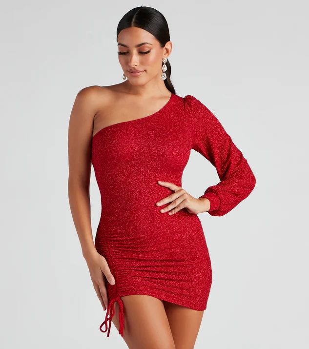 Evening Of Sparkle Balloon Sleeve Ruche Mini Dress | Windsor Stores