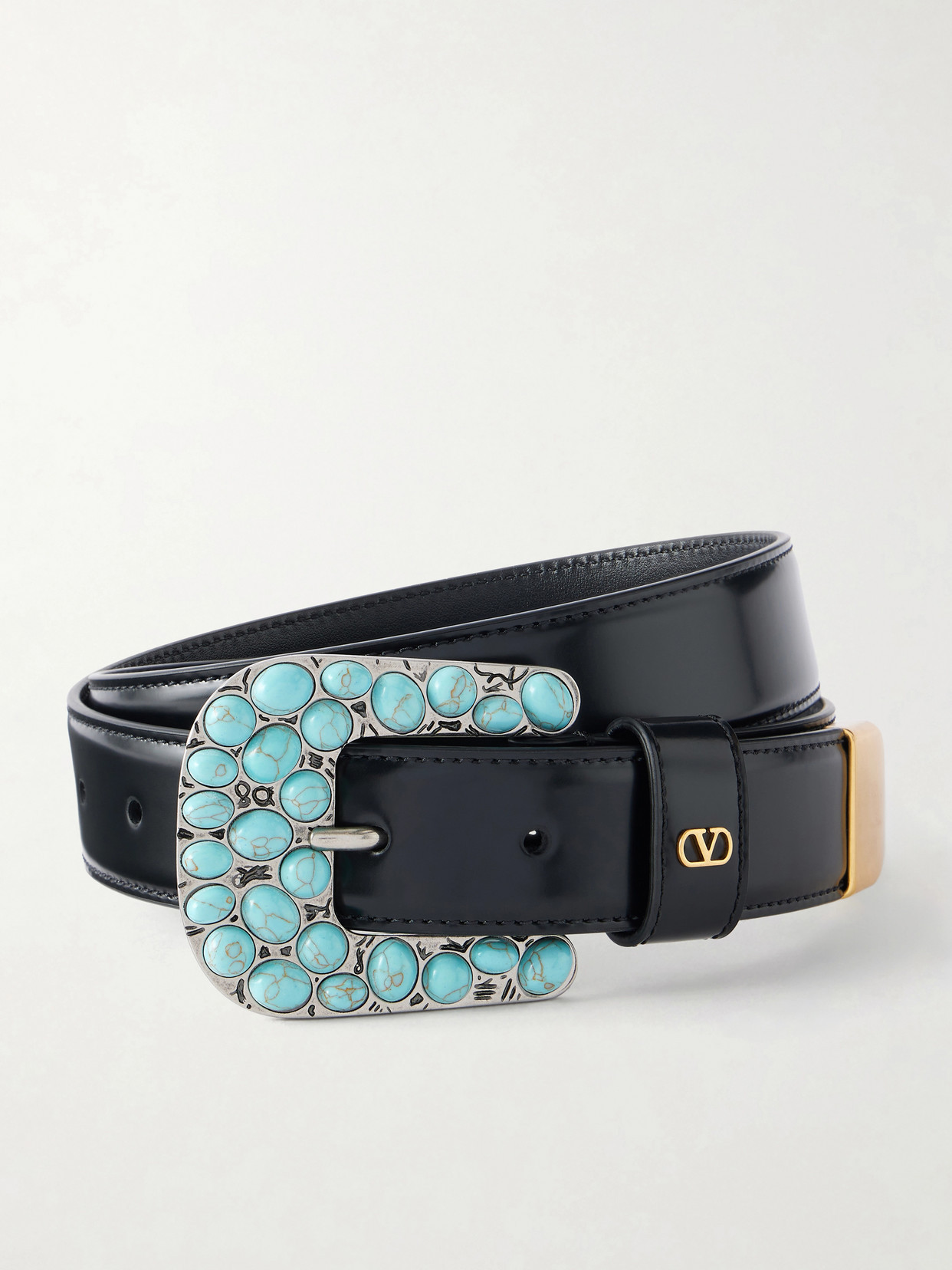 Valentino Garavani - Mini Vlogo Embellished Leather Belt - Black | NET-A-PORTER (US)